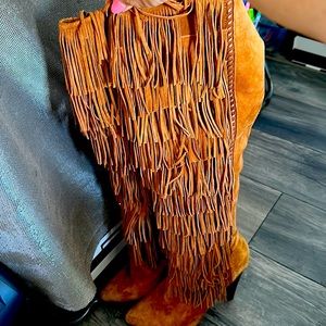 Steve Madden brown fringe boots super sexy and fun when you walk they swish. 9.